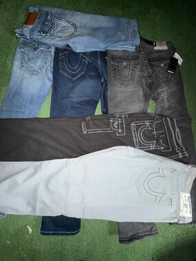 True Religion Men’s Slim Straight Jeans - Light Blue, Dark Blue, Black, Gray